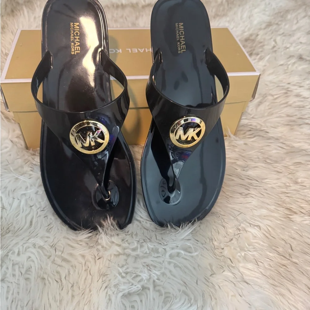 Michael Kors Black and Gold Slide Sandals - Picture 3 of 5